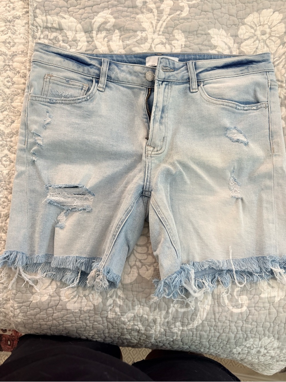 VERVET BY FLYING MONKEY Light Blue Distressed Denim Shorts